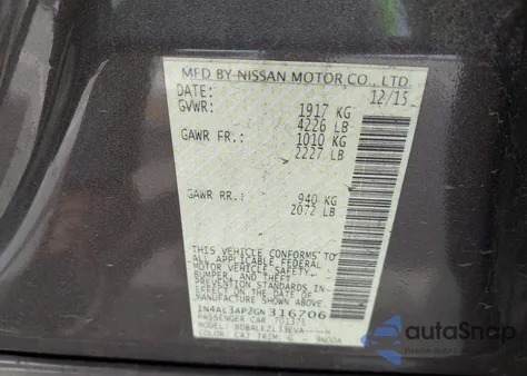 2016 Nissan Altima 2.5 S from USA, damaged, VIN 1N4AL3AP2GN316706